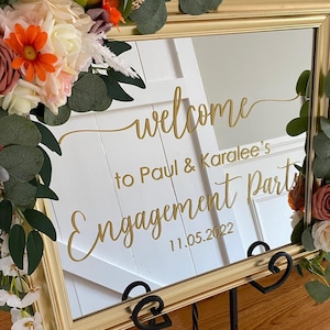 Engagement Party Mirror Decal - Gold Welcome Sign Vinyl - Newly Engaged