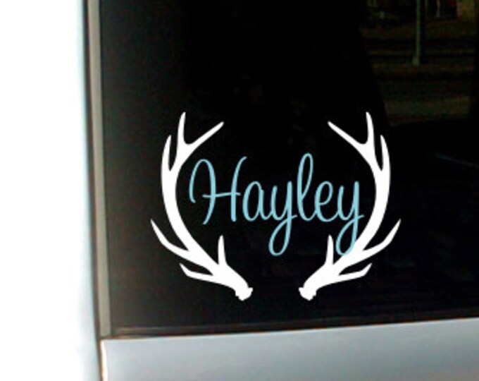 Antler Name Decal Antler Monogram Antler Name Decal Vinyl Decal Car Decal Name with Antlers Hunting Decal Girls Hunting Decal Car