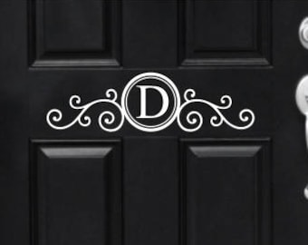Monogram Door Decal Vinyl Decal for Front Door Porch Curb Appeal Scroll Monogram Initial Decal for Door Elegant Fancy Ornate Door Decor