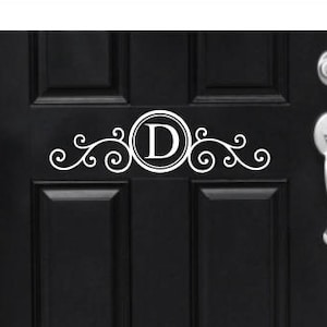 Monogram Door Decal Vinyl Decal for Front Door Porch Curb Appeal Scroll Monogram Initial Decal for Door Elegant Fancy Ornate Door Decor