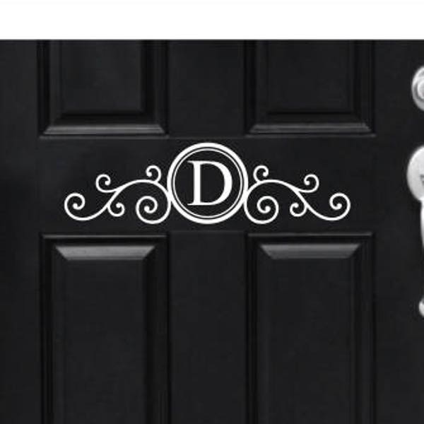 Monogram Door Decal Vinyl Decal for Front Door Porch Curb Appeal Scroll Monogram Initial Decal for Door Elegant Fancy Ornate Door Decor