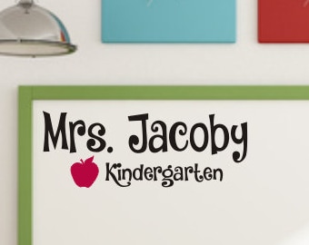 Personalized Teacher Decal Wall Decal Vinyl Decal Classroom Decal Door Decal Teacher Name Decal with Apple School Classroom Decal Decor Kids