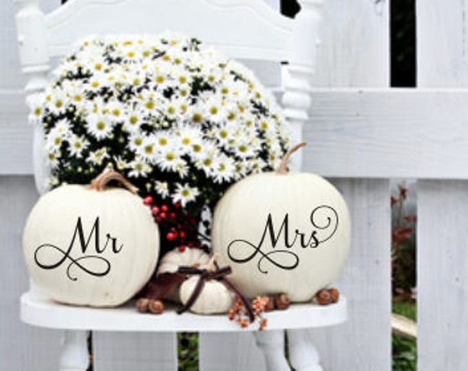 Mr and Mrs Pumpkin Decals Small Decals Set of Two Wedding Decals DIY Wedding Decor Fall Wedding Decor Fall Decor Mr Decal Mrs Decal Pumpkin