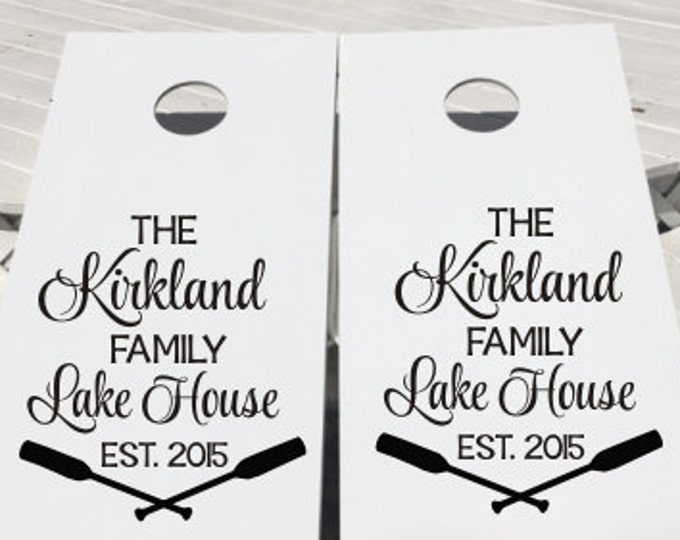 Personalized Lake House Decals Set of Custom Cornhole Decals Lake House Cornhole Family Lake House Est Year Set of Two DIY Vinyl Decals