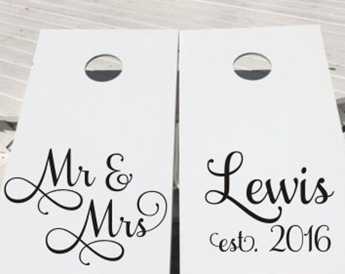 Mr and Mrs Cornhole Decals Wedding Cornhole Decal Set of Two DIY Wedding Boards Decals Corn Hole Bean Toss Game Est Year Personalized Decal