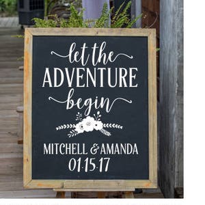 Floral Wedding Deal Let the Adventure Begin Personalized Wedding Decal DIY Vinyl for Chalkboard Wedding Rustic Wedding Decal for Board Boho image 3