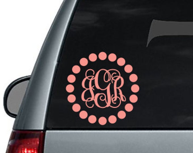 Large Dot Vine Monogram Car Decal Car Decal for a woman Vinyl monogram car decal preppy car decal Vine Monogram girly car decal monogram