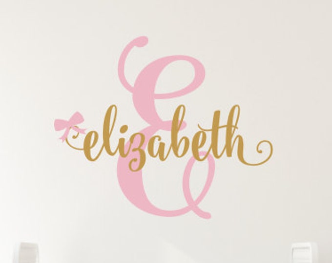 Personalized Girls Decal Wall Decal Nursery Wall Decor Vinyl Decal Rustic Cottage Style Name Decal Initial Name Monogram with Bow Baby Girl