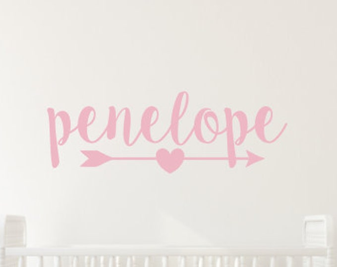 Girls Name Decal-Wall Decal-Name with Arrow Heart Wall Decal-Girls Nursery Decal-Girls Bedroom Wall Decor-Vinyl Wall Decal-Trendy Arrow Name