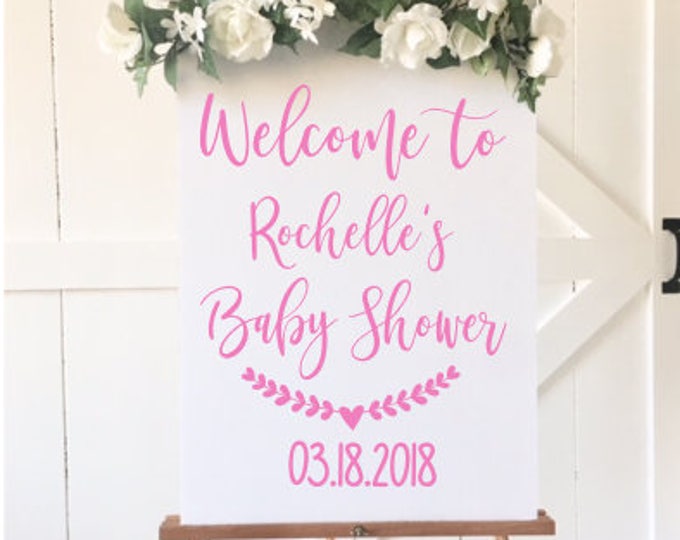 Baby Shower Decal-Personalized Vinyl Decal for Baby Shower-Name and Date-Decor for Baby Shower-DIY Lettering for Chalkboard-Laurel Heart