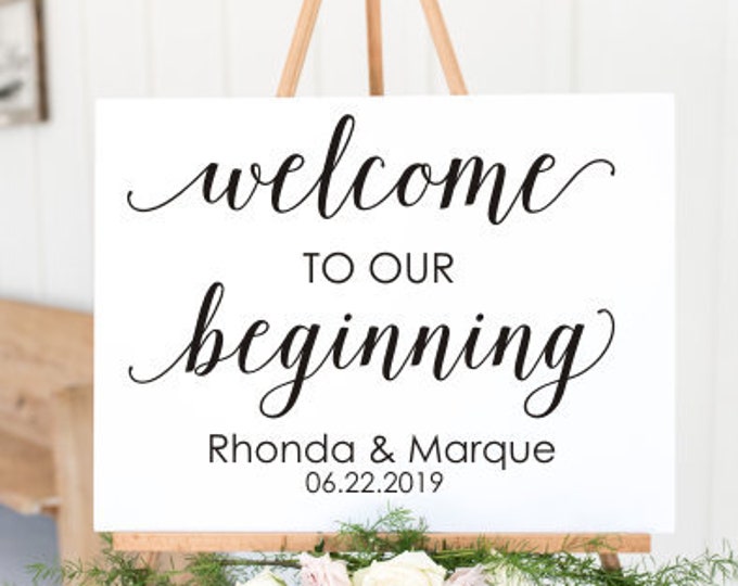 Welcome Wedding Sign Decal Vinyl Decor Wedding Welcome To Our Beginning Personalized Decal for Wedding Names and Date