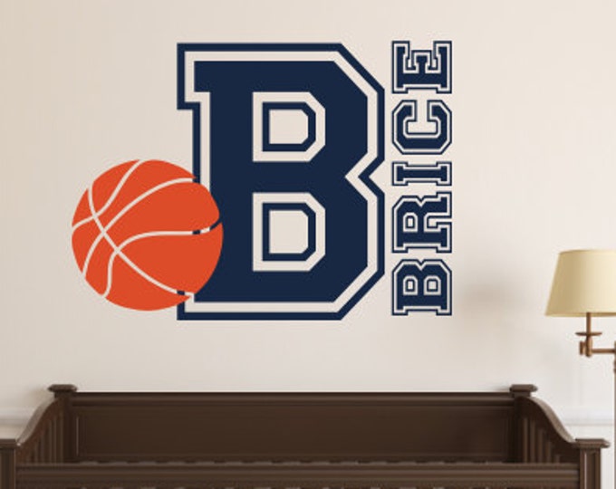 Basketball Wall Decal Personalized Basketball Decal Vinyl Wall Decal Boys Girls Bedroom Decal Nursery Decal Wall Monogram Sports Athletic