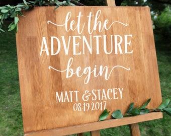 Let the Adventure Begin Wedding Decal Personalized Couples Names and Date Rustic Adventure Themed Wedding Decor DIY Vinyl Decal