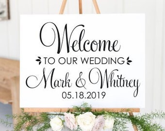 Wedding Welcome Decal Couples Personailzed Vinyl with Names and Date Welcome to our Wedding Sign DIY Lettering Wedding Decoration