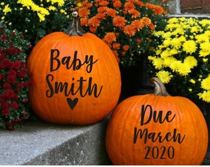 Baby Due Pumpkin Decals Pregnancy Announcement Pumpkins Maternity Photo Shoot Baby Announcement Photo Prop Decals Baby Due Month Year Decals