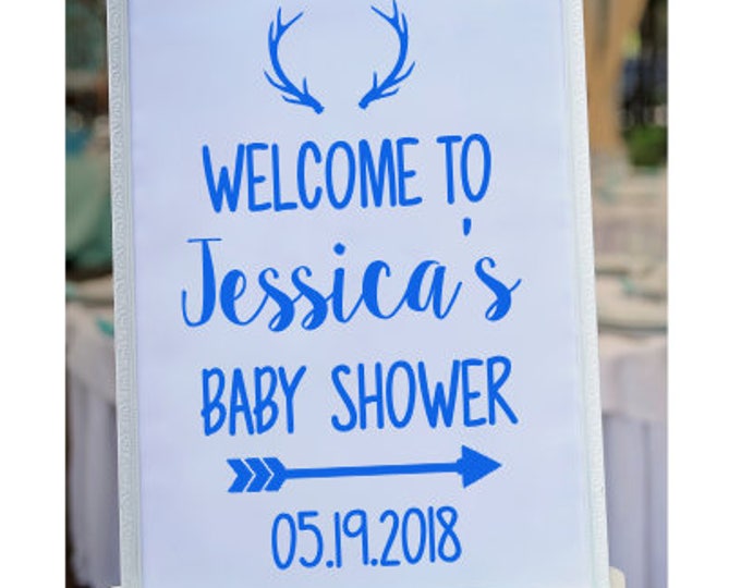 Baby Shower Decal Welcome to with Deer Antlers Boy Bay Shower Decor Rustic Baby Shower DIY Lettering for Sign Chalkboard Personlaized