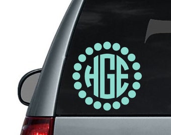 Large Dot Circle Monogram Car Monogram Decal Car Decal For Woman Monogram Decal Three Letter Decal Car Monogram Vinyl Car Decal Girl Decal