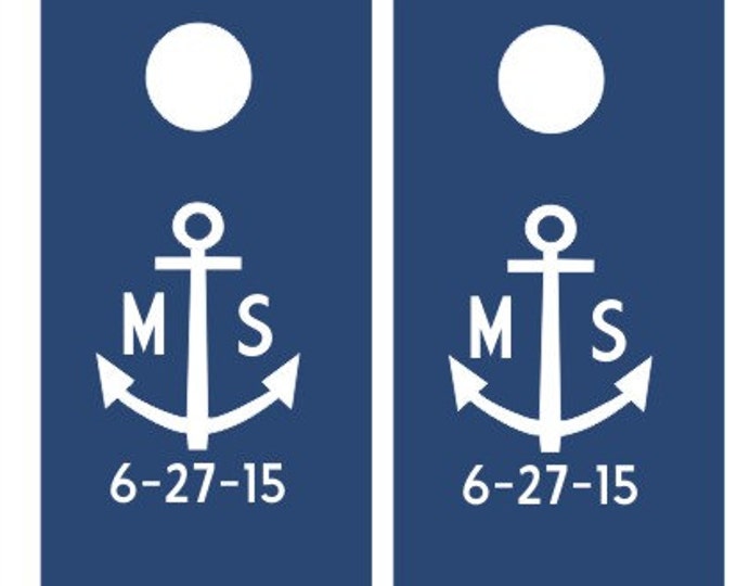 Anchor Cornhole Board Decals Set of Two Decals Personalized Wedding Cornhole Board Decals Custom Date Anchor Nautical DIY Wedding Decals