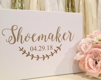 Wedding Name Decal -Name and Date with Laurel- Rustic Wedding Decor -Blush and Gold Vinyl Decal- Personalized Guest Book Decal -Many Sizes