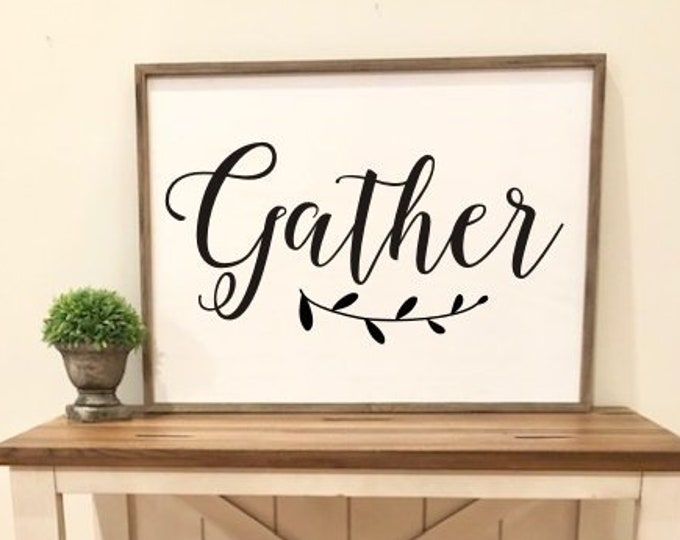 Gather Farmhouse Decal Vinyl Decal for Kitchen Wall Decal Rustic Farmhouse Style Wall Decor Gather Decal with Laurel Rustic Cottage Style