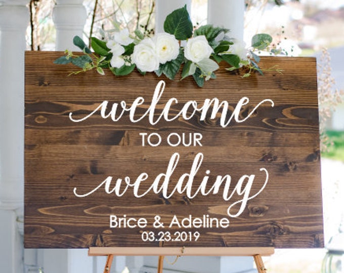 Wedding Welcome Decal with Names and Date Welcome to our Wedding Sign Vinyl Decal for DIY Sign Elegant Wedding Decor Modern Minimalist