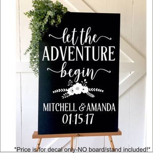 Floral Wedding Deal Let the Adventure Begin Personalized Wedding Decal DIY Vinyl for Chalkboard Wedding Rustic Wedding Decal for Board Boho image 1