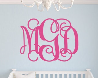 Monogram Wall Decal Vinyl Decor for Wall Large Vine Monogram Preppy Wall Initials Vinyl Decor for Teen Bedroom
