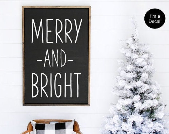 Merry and Bright Decal-Vinyl for Christmas Sign-DIY Lettering for Chalkboard-Farmhouse Decal for Christmas-Holiday Decorations-Seasonal