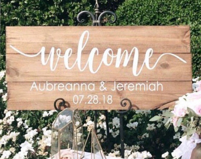 Custom Wedding Sign Decal Personalised Welcome Sticker Wedding Sign Decor Vinyl Decal Welcome To Our Wedding Names Date Custom Hashtag Decal