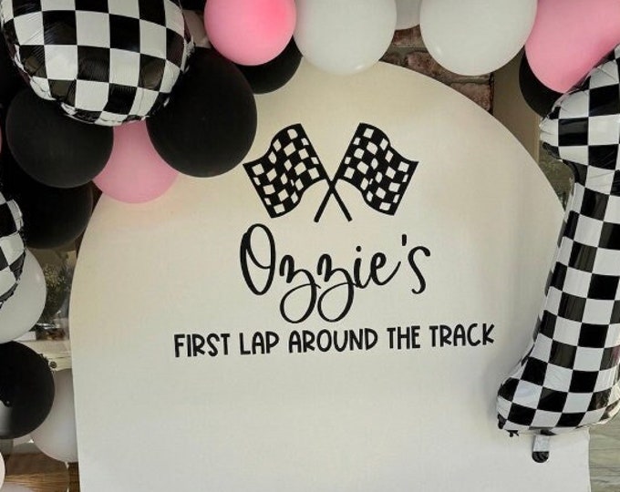 First Lap Around the Track Birthday Decal for Sign Boys First Birthday Party Racing First Birthday Decor Race Car Flag Birthday Party