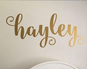 Name Wall Decal- Personalized Vinyl Decor-Girls Wall Decoration-Gold Name Decal-Curly Script-Personalized Nursery Wall