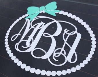 Monogram Car Decal Monogram with Bow Pearl Border Vinyl Decal Car Decal Car Personalized Decal Preppy Girly Southern Vinyl Car Decal