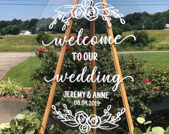 Wedding Decal for Sign Floral Rustic Welcome to our Wedding Decal Vinyl Decal Wedding Decor Personalized Names and Date Decal