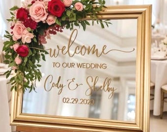 Welcome To Our Wedding Vinyl Decal, DIY Names & Date for Mirror, Modern Wedding Decor