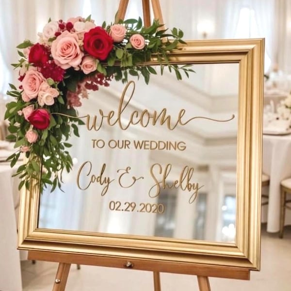 Welcome To Our Wedding Vinyl Decal, DIY Names & Date for Mirror, Modern Wedding Decor