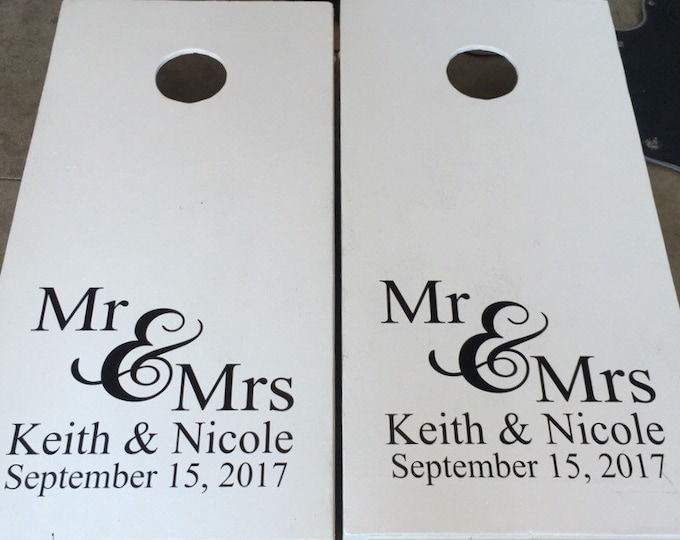 Personalized Decal Set Cornhole Board Decals Wedding Cornhole Decals Set of Two Vinyl Decals Cornhole Decals Wedding Names and Date Decals