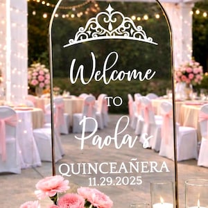 Quinceanera Mirror Decal Custom Quince Vinyl Decal for Sign or Backdrop Girls 15th Birthday Party Vinyl Decor with Crown image 1