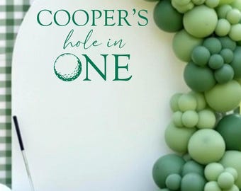 Hole in One Vinyl Decal, Boy's Golf 1st Birthday Party Decor, Personalized Golf Decal