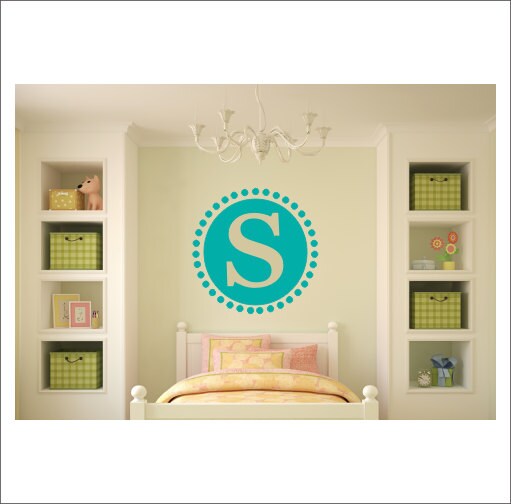 Personalized Wall Decal Initial Wall Decal Polka Dot Border Girls Boys