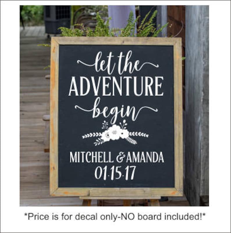 Floral Wedding Deal Let the Adventure Begin Personalized Wedding Decal DIY Vinyl for Chalkboard Wedding Rustic Wedding Decal for Board Boho image 3