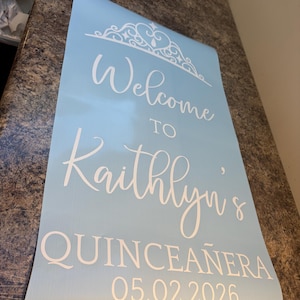 Quinceanera Mirror Decal Custom Quince Vinyl Decal for Sign or Backdrop Girls 15th Birthday Party Vinyl Decor with Crown image 15