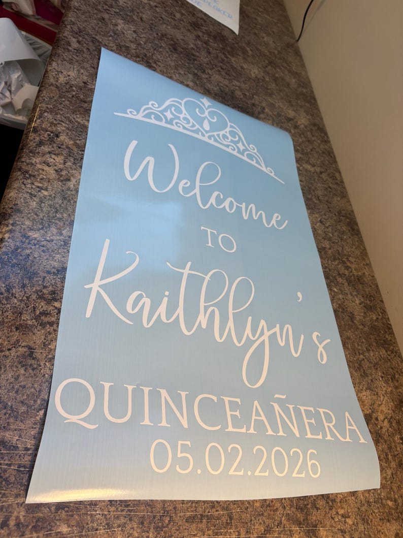 Quinceanera Mirror Decal Custom Quince Vinyl Decal for Sign or Backdrop Girls 15th Birthday Party Vinyl Decor with Crown image 15