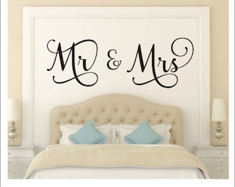 Mr and Mrs Wall Decal Mr and Mrs Vinyl Decal Couple Wall Decal Vinyl Lettering Wedding Gift Master Bedroom Wall Decal Romantic Wall Decal