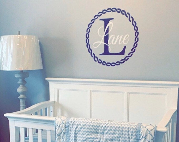 Nautical Wall Decal Boys Wall Vinyl Decal Nautical Nursery Decor Beach Ocean Themed Rope Border Monogram Decal Baby Boy Nautical Decal Name