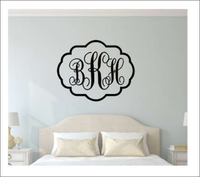 Vine Monogram Decal Large Vinyl Wall Decal With Border Bedroom Etsy