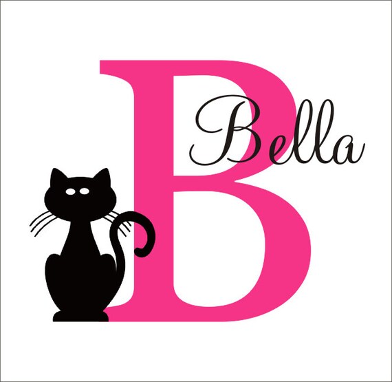 Items similar to Personalized Cat Vinyl Wall Decal Name Initial Cat
