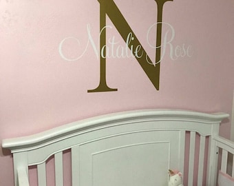 Personalized Wall Decal Vinyl Wall Decal Name Initial Decal Monogram Wall Decal Girls Nursery Bedroom Decal Fancy Script Decal Housewares