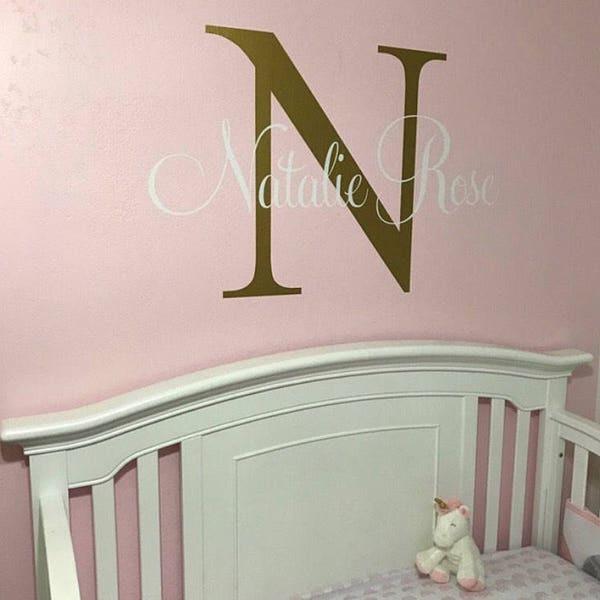 Personalized Wall Decal Vinyl Wall Decal Name Initial Decal Monogram Wall Decal Girls Nursery Bedroom Decal Fancy Script Decal Housewares