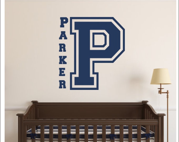 Boys Monogram Decal Wall Decal Varsity Letter Decor Sports Bedroom Decal Vinyl Wall Decal Nursery Bedroom Boys Football Athletic Decal