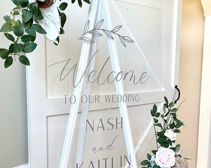 Welcome Wedding Decal Vinyl Decal for Wedding Sign or Mirror Modern Wedding Decal with Laurel Welcome Sign Decal Spring Wedding Decor